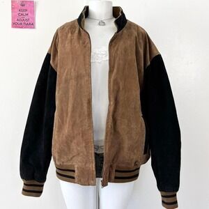 retreat vintage‎ genuine suede bomber jacket brown black size 46 xl